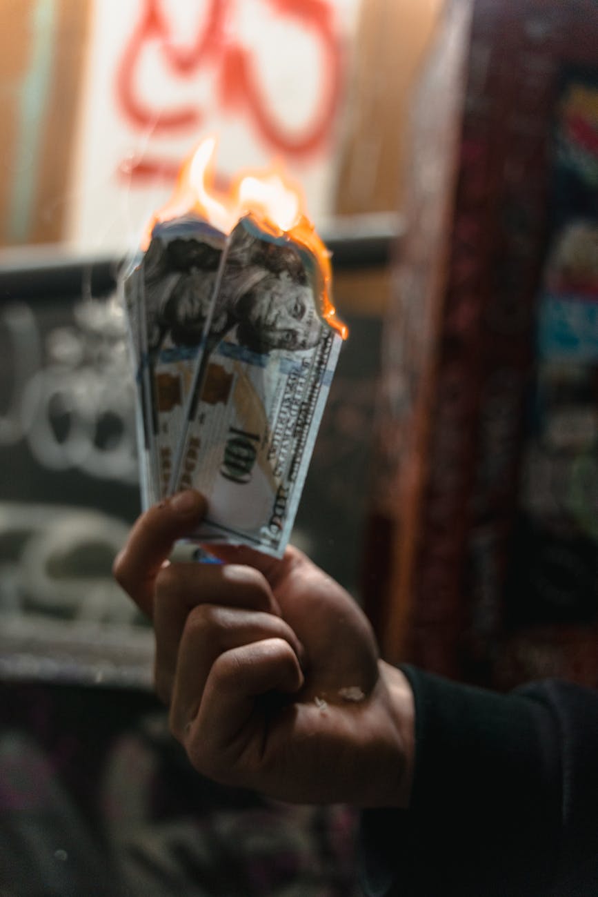 person holding burning money