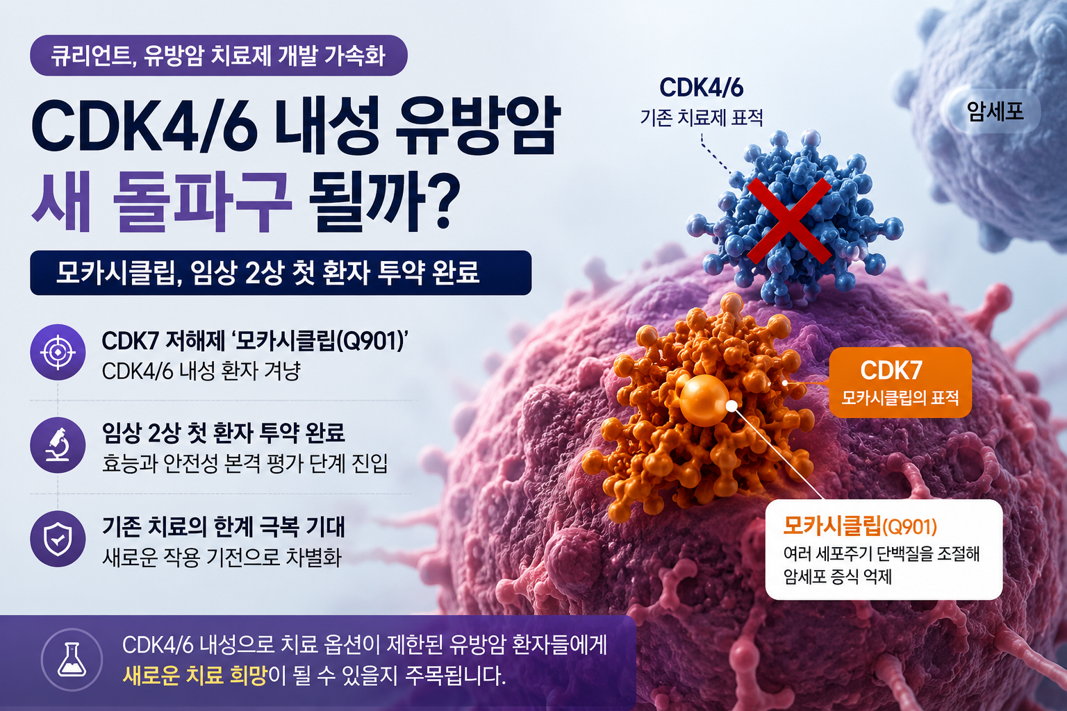CDK4/6 내성 유방암 새 선택지 될까… 큐리언트, 모카시클립 첫 환자 투약